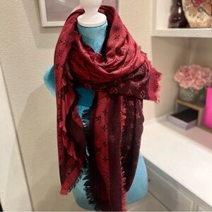 Louis Vuitton Monogram Cashmere Wool Scarf – Burgundy / Red